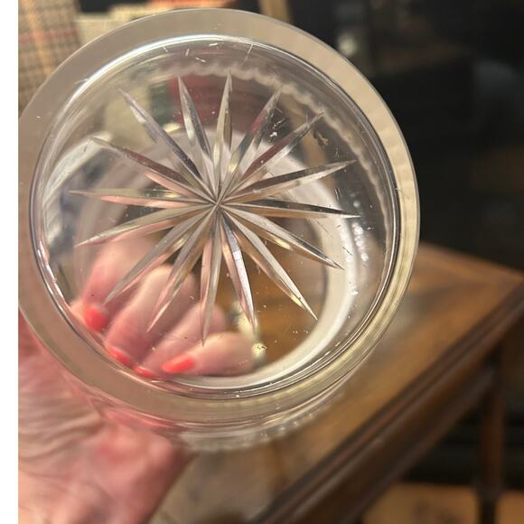 Vintage English Glass Biscuit Barrel – Ribbed Jar w/ Lid, Made in England - Picture 2 of 4